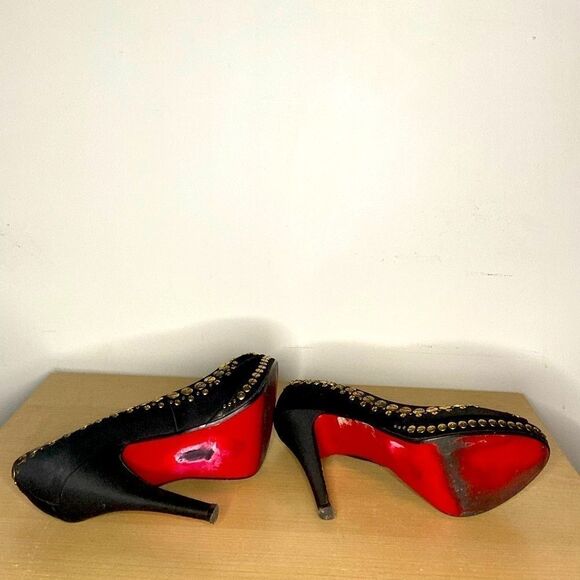 🌷le Chateau🌷Gorgeous Black Rhinestone Studded Pumps With Red Sole Gold Insole  - Picture 9 of 9
